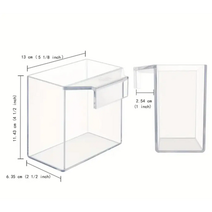 Clear acrylic cube container with handle, 13 cm x 6.35 cm x 20 mm dimensions