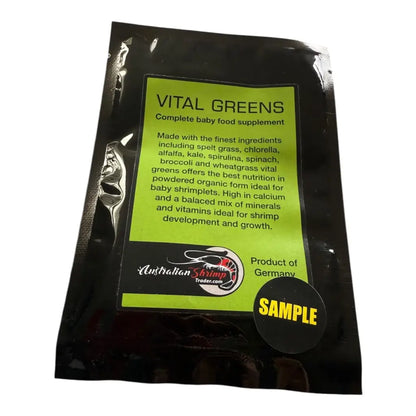 Black foil pouch of shrimp food supplement.