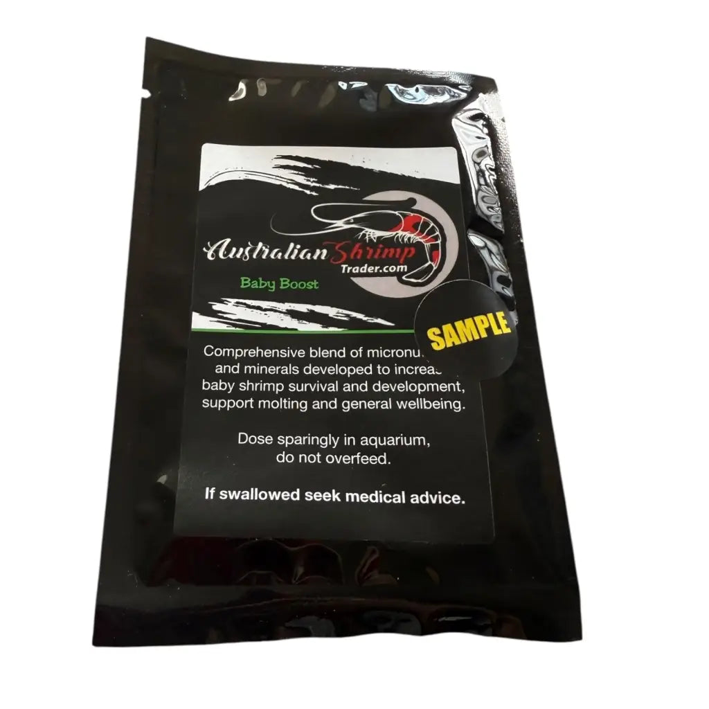 Black pouch of shrimp food supplement.