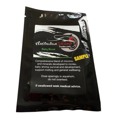 Black pouch of shrimp food supplement.