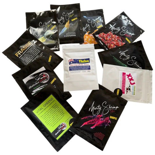 Assortment of shrimp food samples.