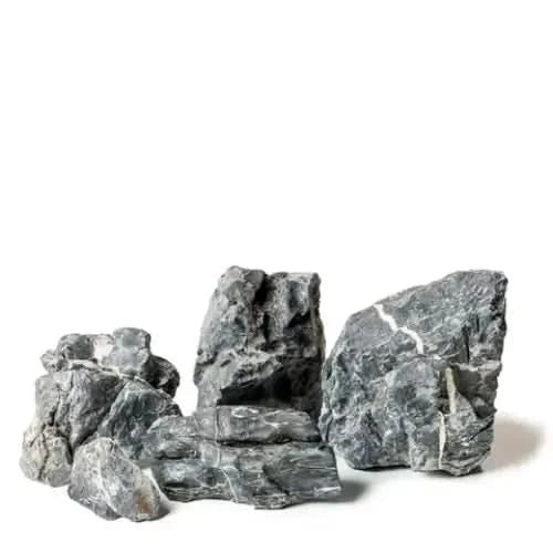 Rough, gray aquarium rocks.