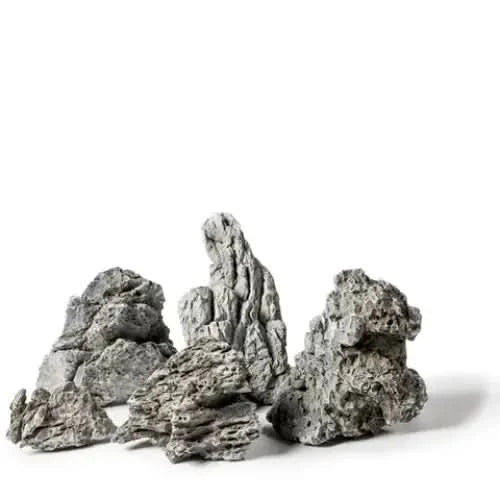 Gray, porous aquarium rocks.
