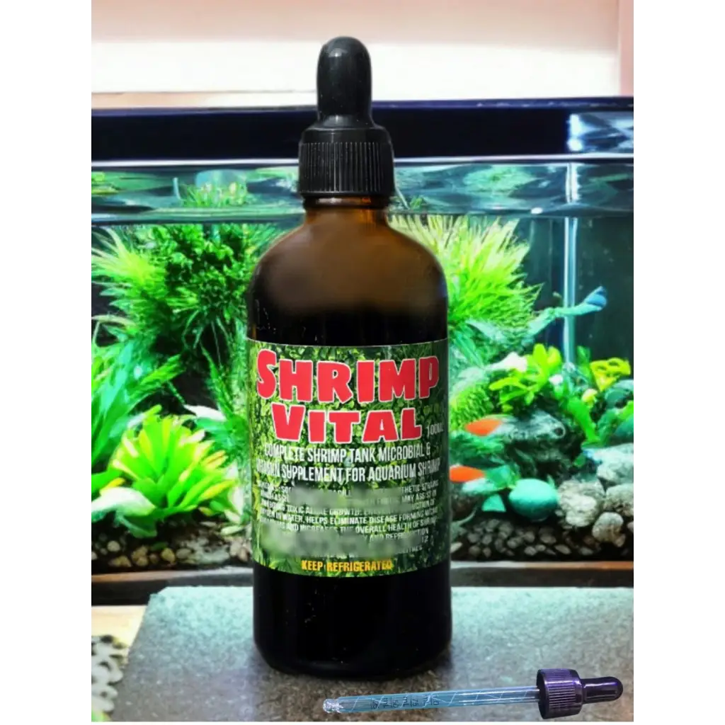 Brown bottle of shrimp vital supplement.