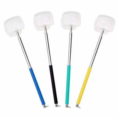 Four colorful retractable aquarium fishnets with white mesh.