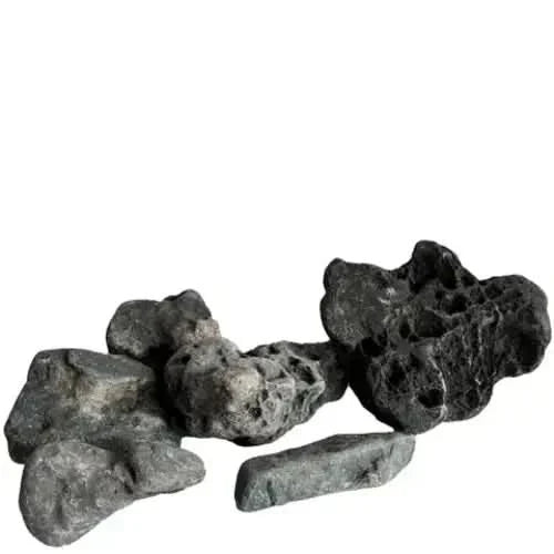 Porous, dark gray rocks.