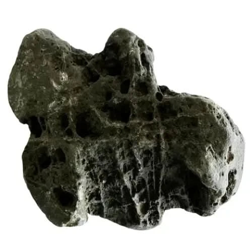 Porous, dark gray rock.