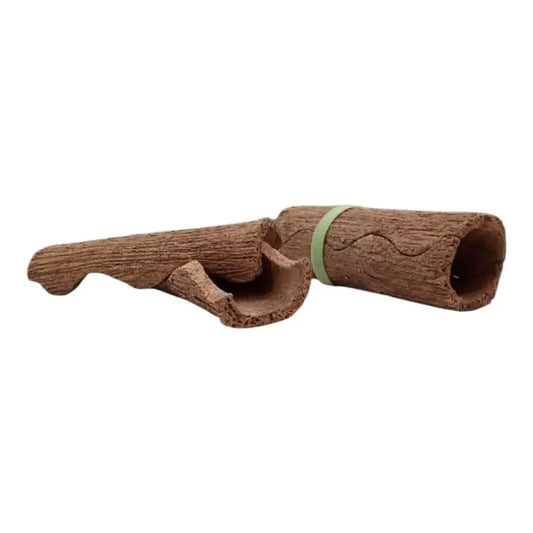 Brown ceramic log aquarium ornament.
