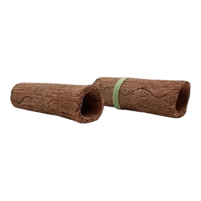 Two brown hollow logs with bark texture.