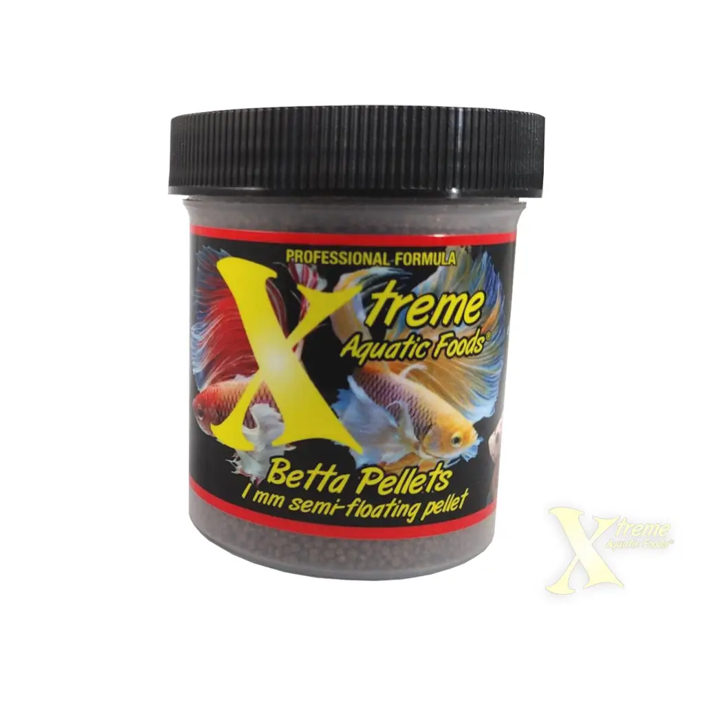 Container of betta fish food.