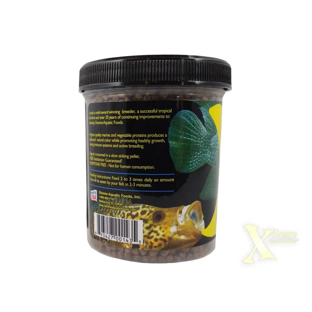 Container of fish food pellets.