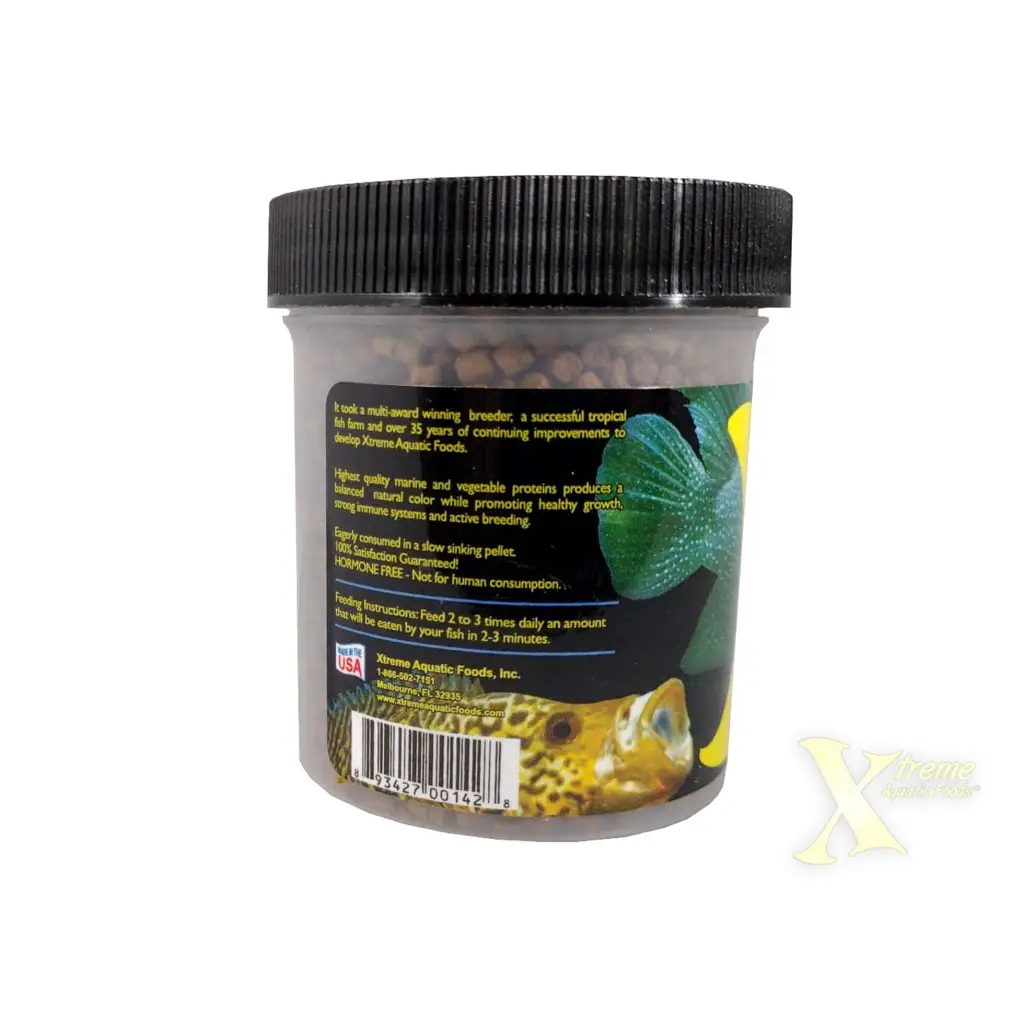 Container of fish food pellets.