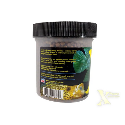 Container of fish food pellets.