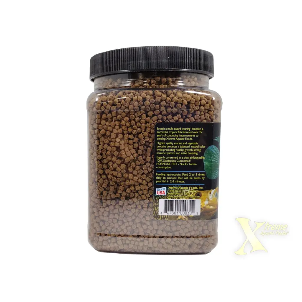 Container of fish food pellets.