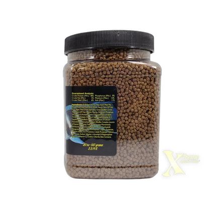Container of fish food pellets.