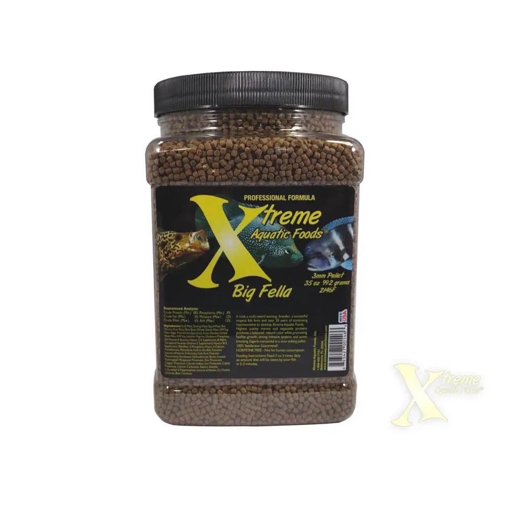 Container of fish food pellets.