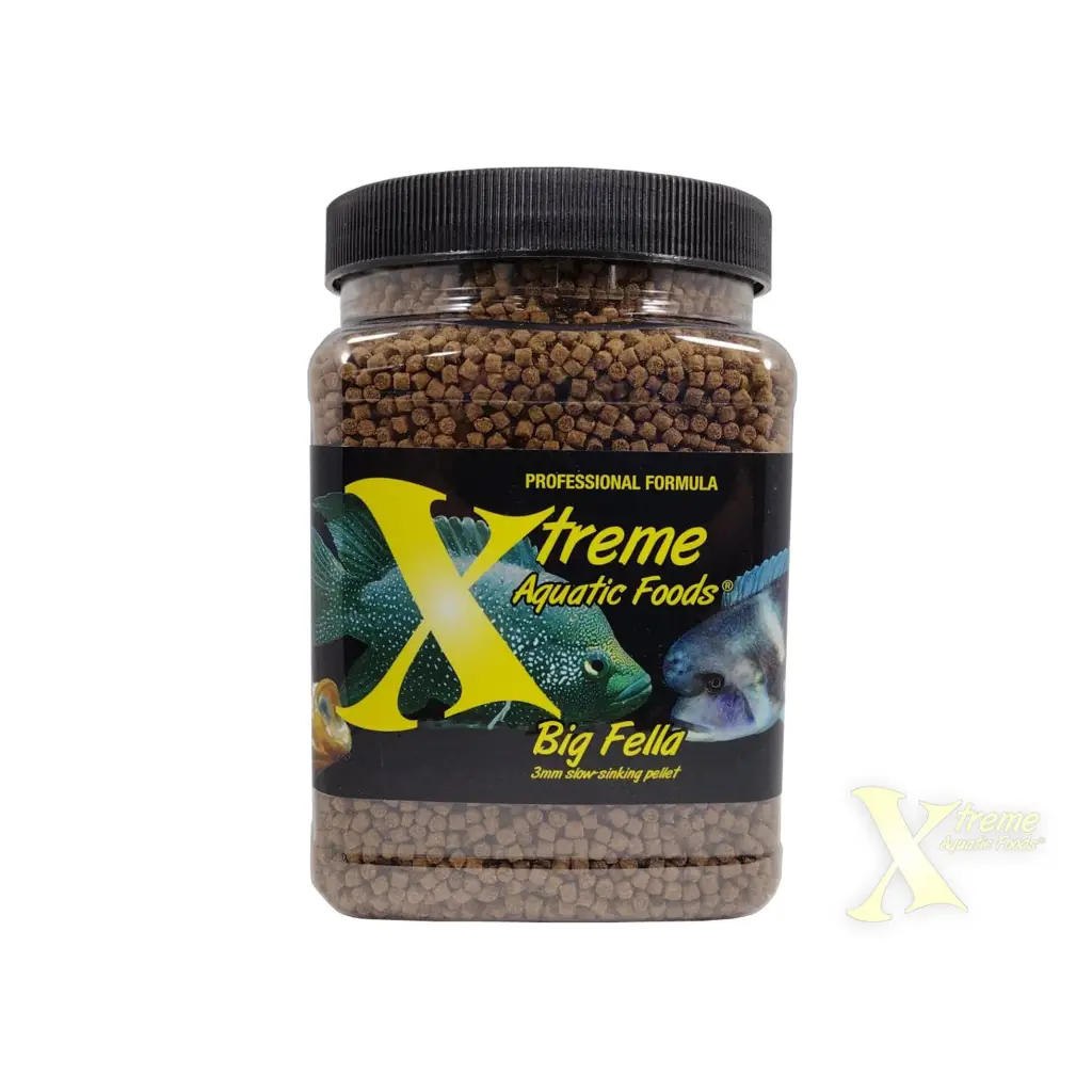 Container of fish food pellets.