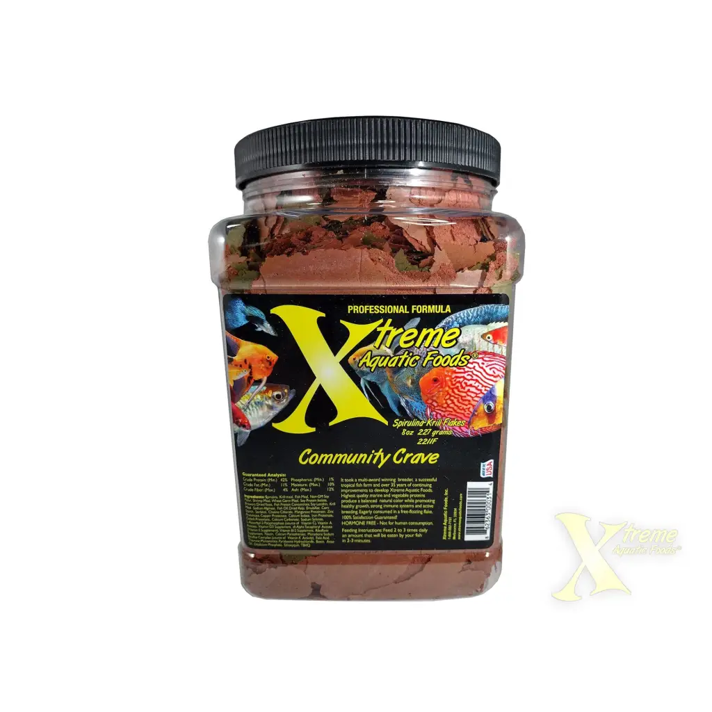 Container of Xtreme Community Crave fish food.