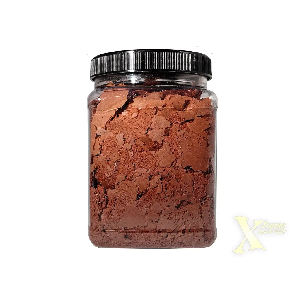 Jar of brown flakes.