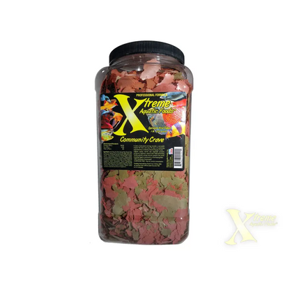 Container of fish food flakes.