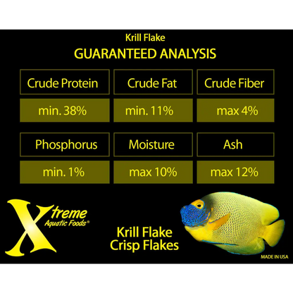 Krill flake fish food guaranteed analysis.