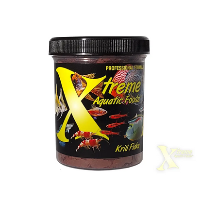 Container of krill flake fish food.