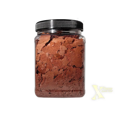 Jar of brown flakes.