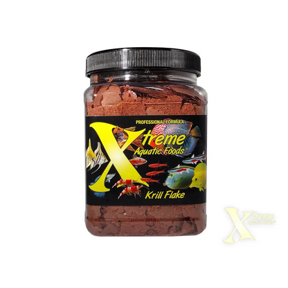 Jar of krill flake fish food.