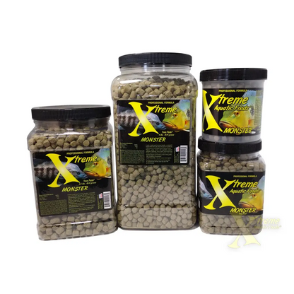 Containers of fish food pellets.