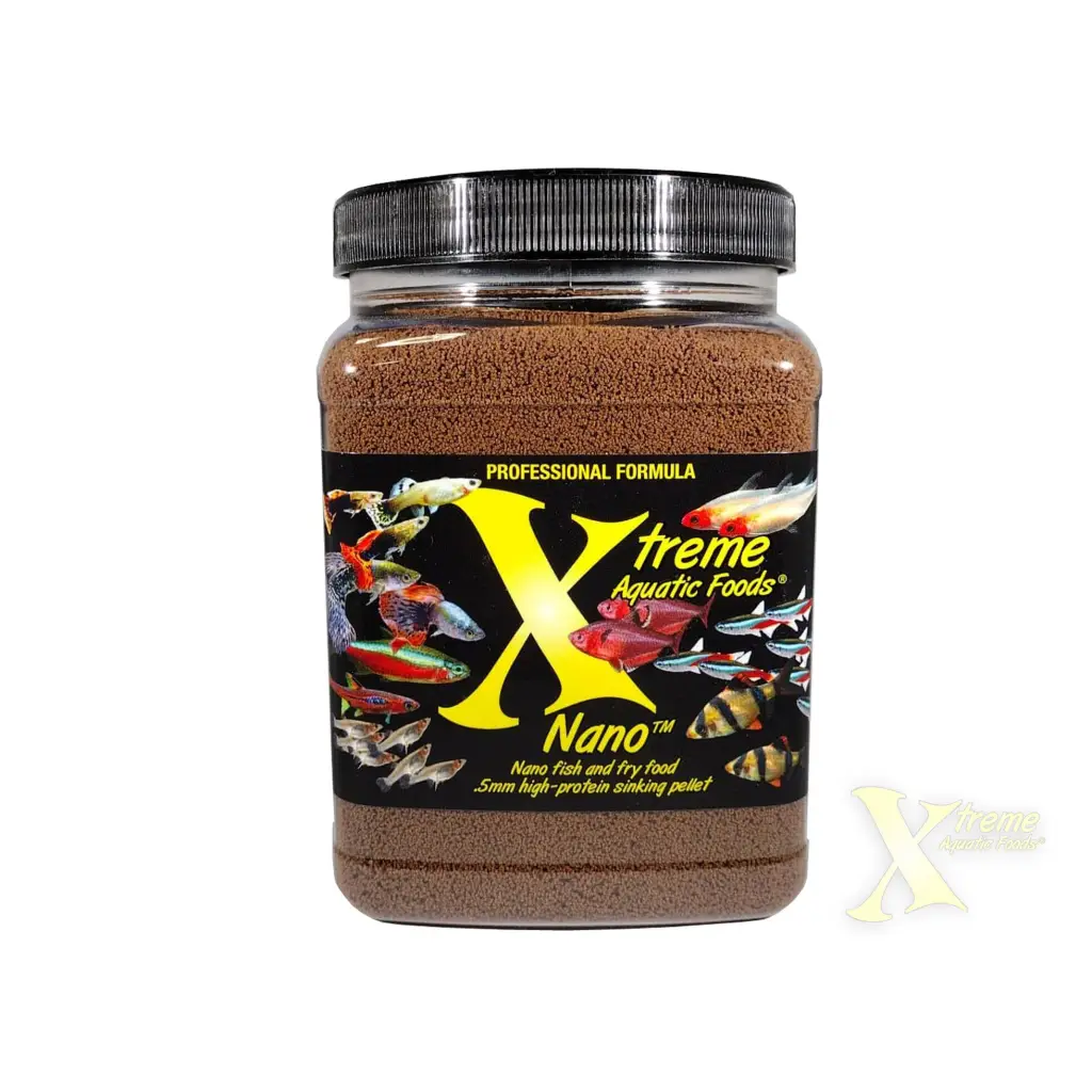 Jar of Xtreme Nano fish food.