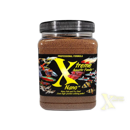 Jar of Xtreme Nano fish food.