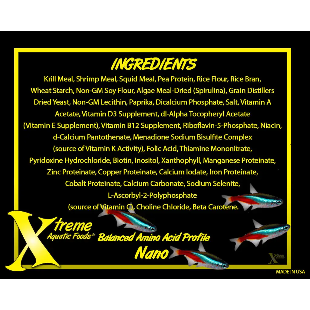 Fish food ingredients list.