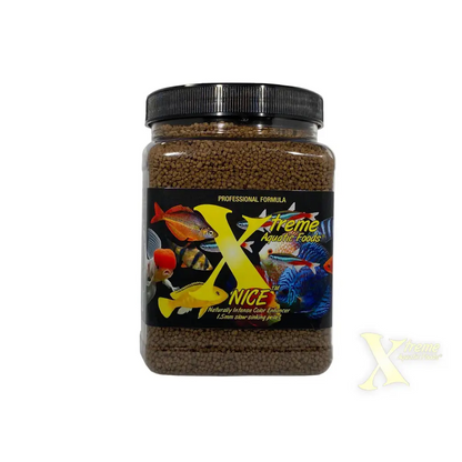 Jar of fish food pellets.