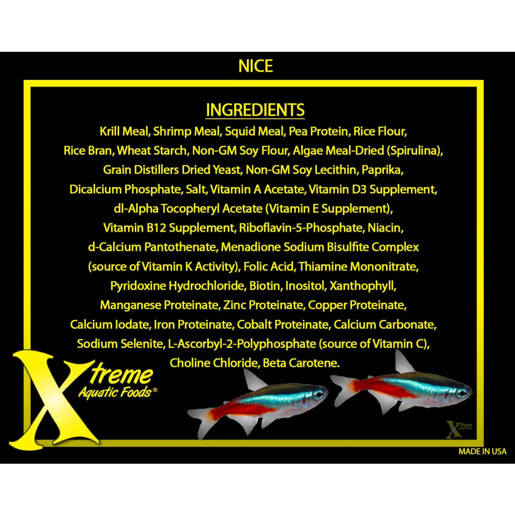 Fish food ingredients list.