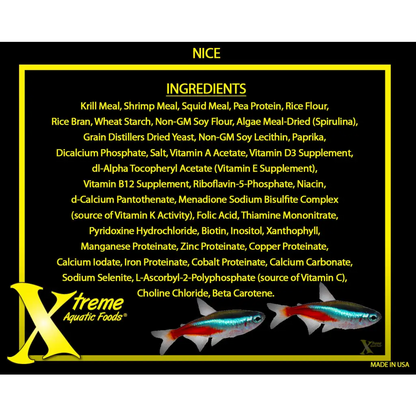 Fish food ingredients list.
