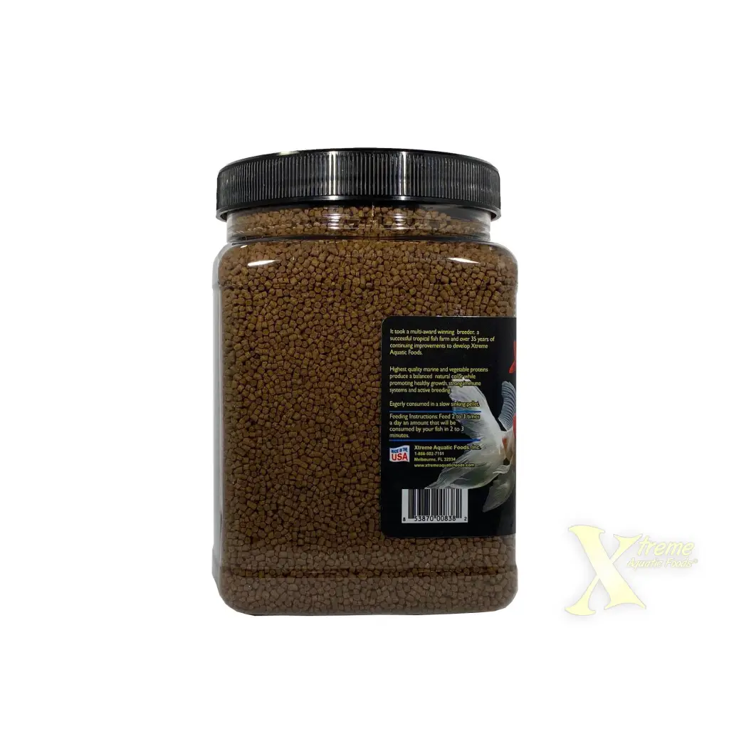 Container of fish food pellets.