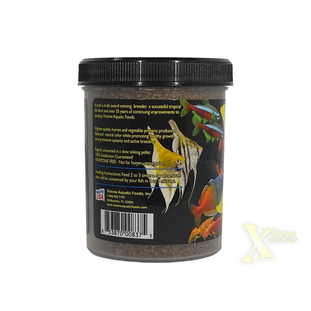 Container of fish food pellets.