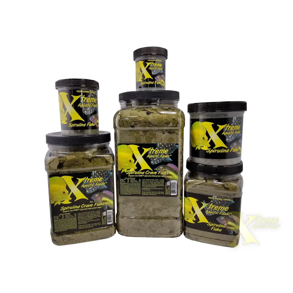 Containers of spirulina fish food.