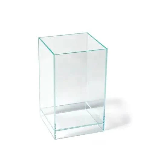 Clear glass square container.